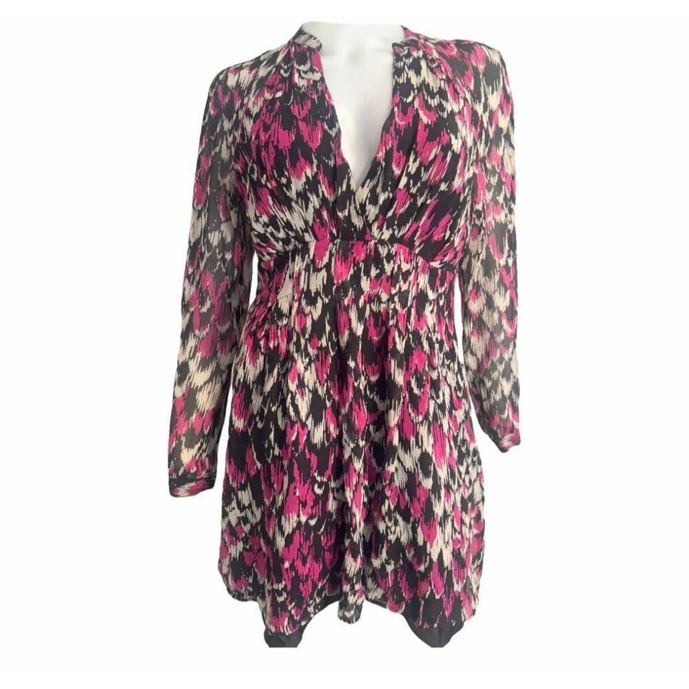 Armani Exchange long sleeve silk black white magenta print mini dress womens 10